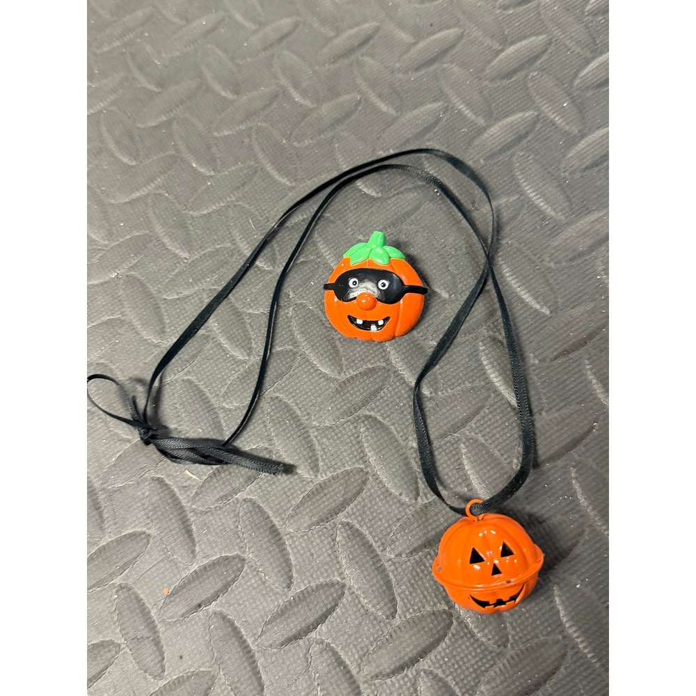 Halloween Pumpkin Jewelry Bell Necklace Pin Gibson Greetings Vintage 90s Brooch